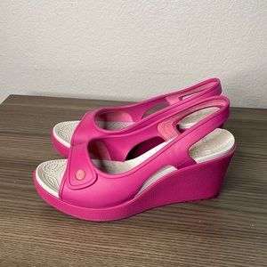 CROCS Pink Wedge Heeled Slingback Pink open Toe Sandals